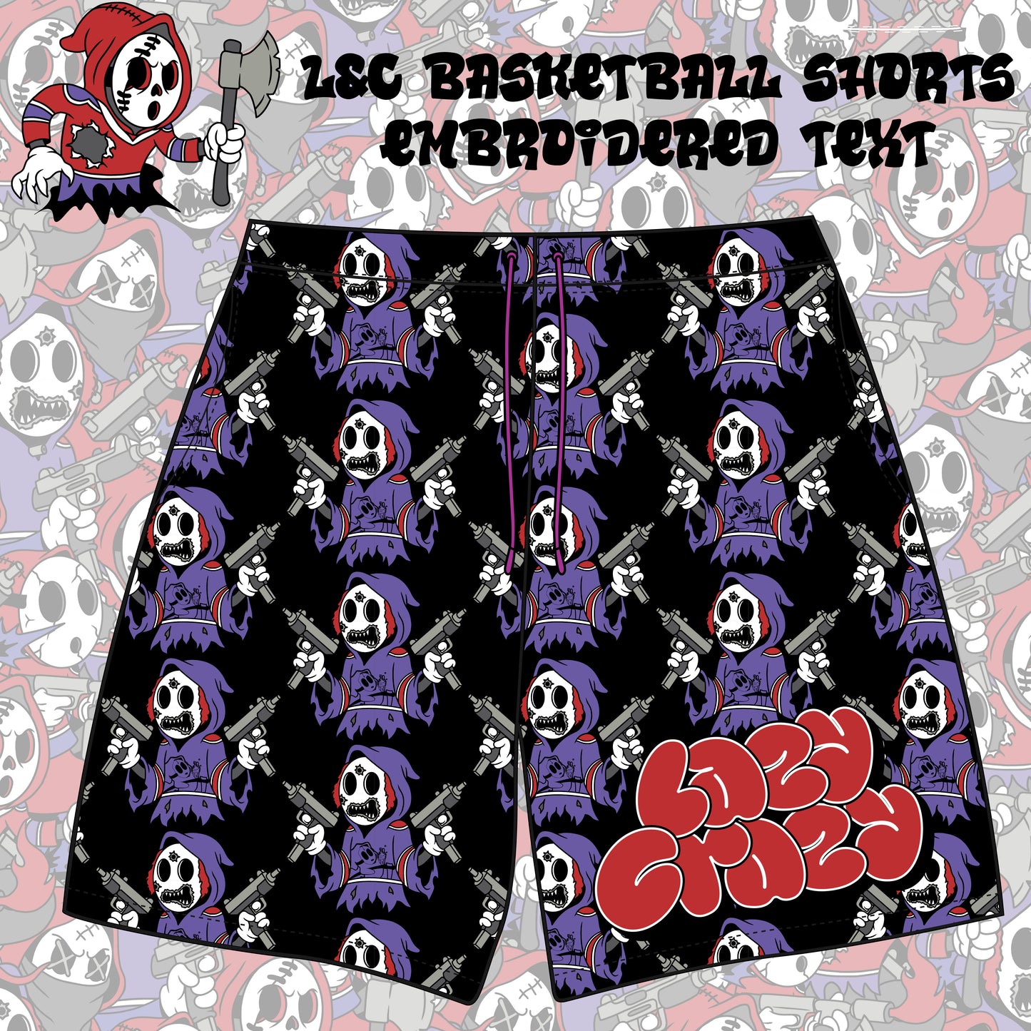 L&C BASKETBALL SHORTS EMBROIDERED TEXT ON FRONT (pre order)